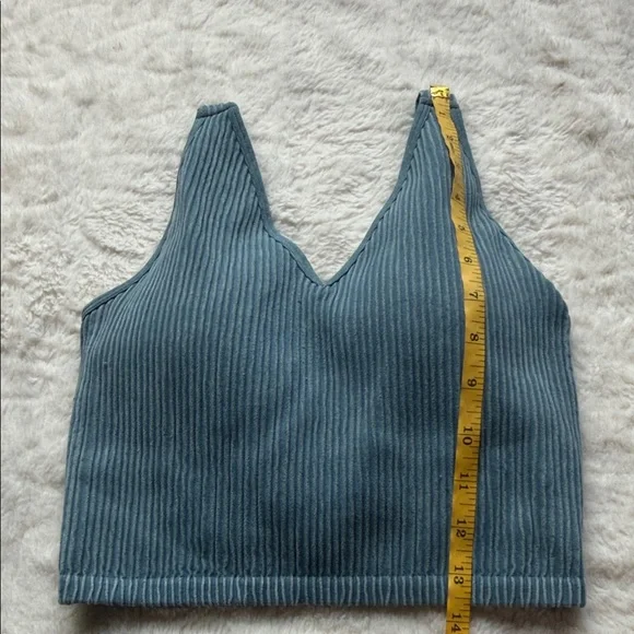 90 Degree By Reflex Ribbed V-Neck Crop Top - Light Blue - Picture 4 of 6